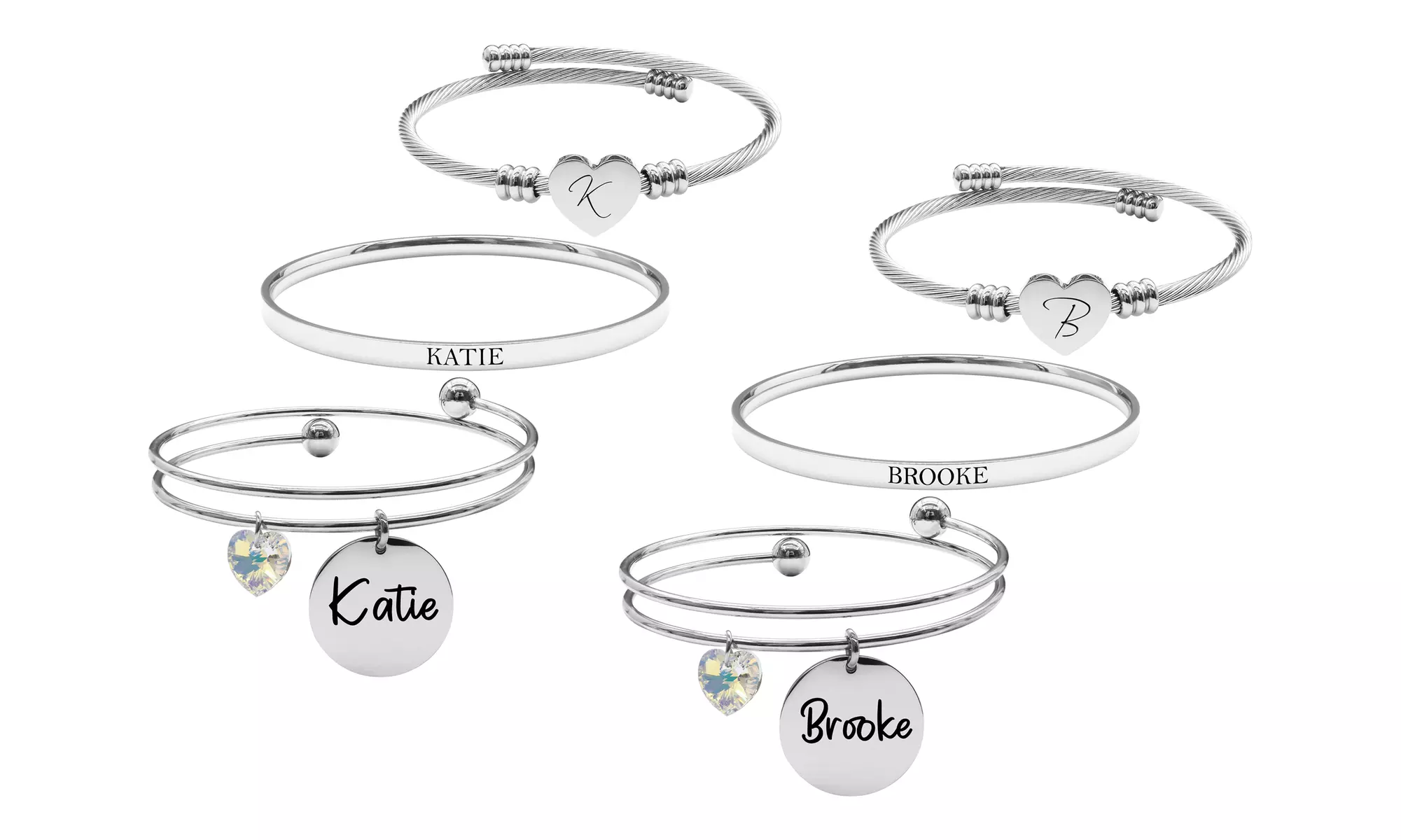 3 Piece Silver-tone Womens Personalized Name Bracelet Set By Pink Box  - Primary Image
