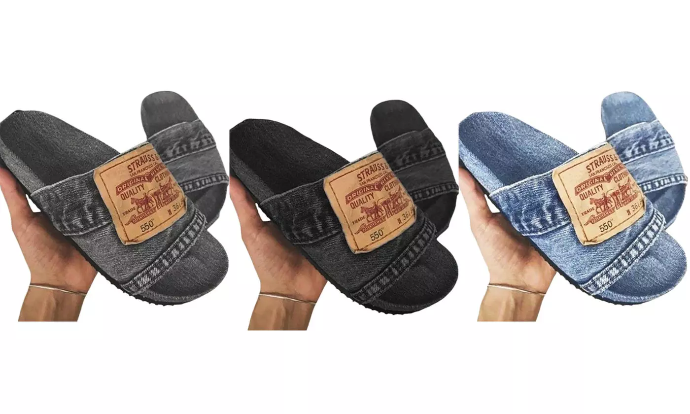 Women Denim Non-slip Flat Slippers Flip Flops Casual Shoes for Outdoor Beach - Primary Image