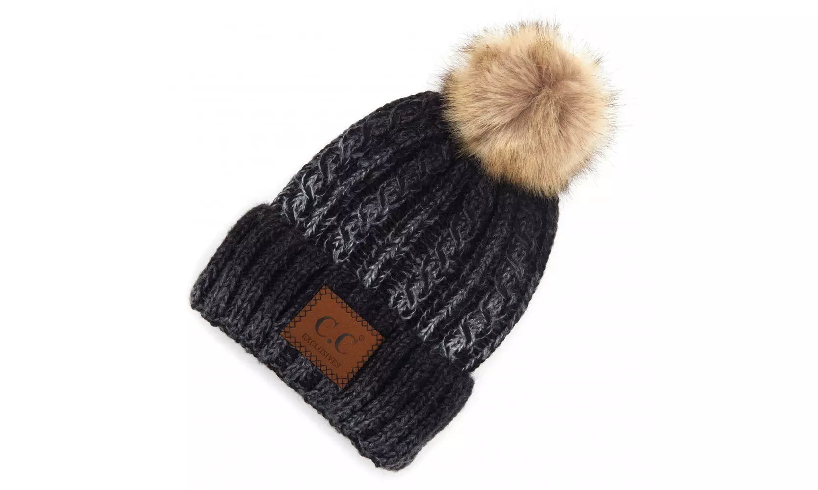 C.C. Beanie Ombre Cable Knit Pom Beanie, YJ-2032 - Primary Image