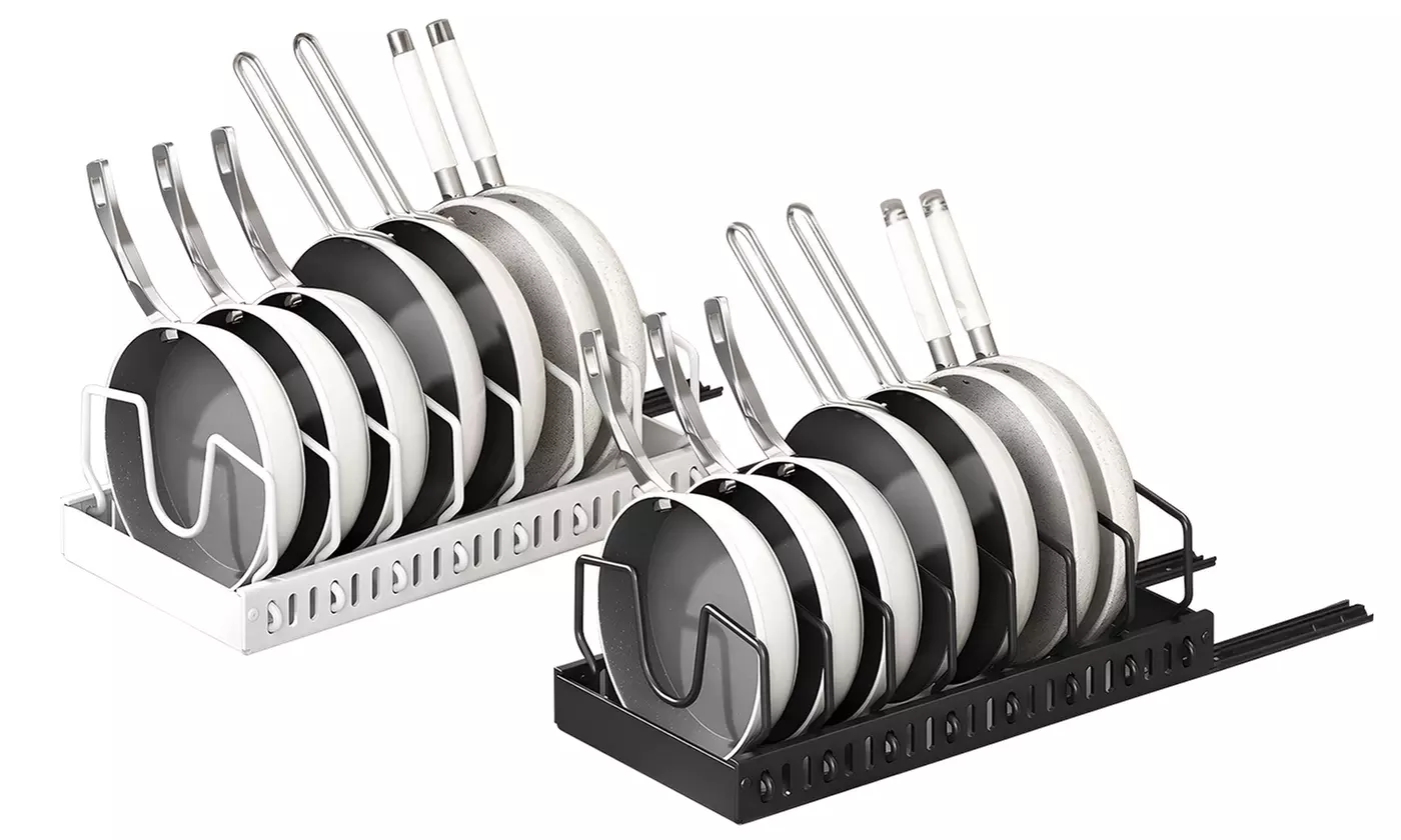 NewHome Pull-Out Pots & Pans Organizer with 8 Adjustable Dividers for Cabinets