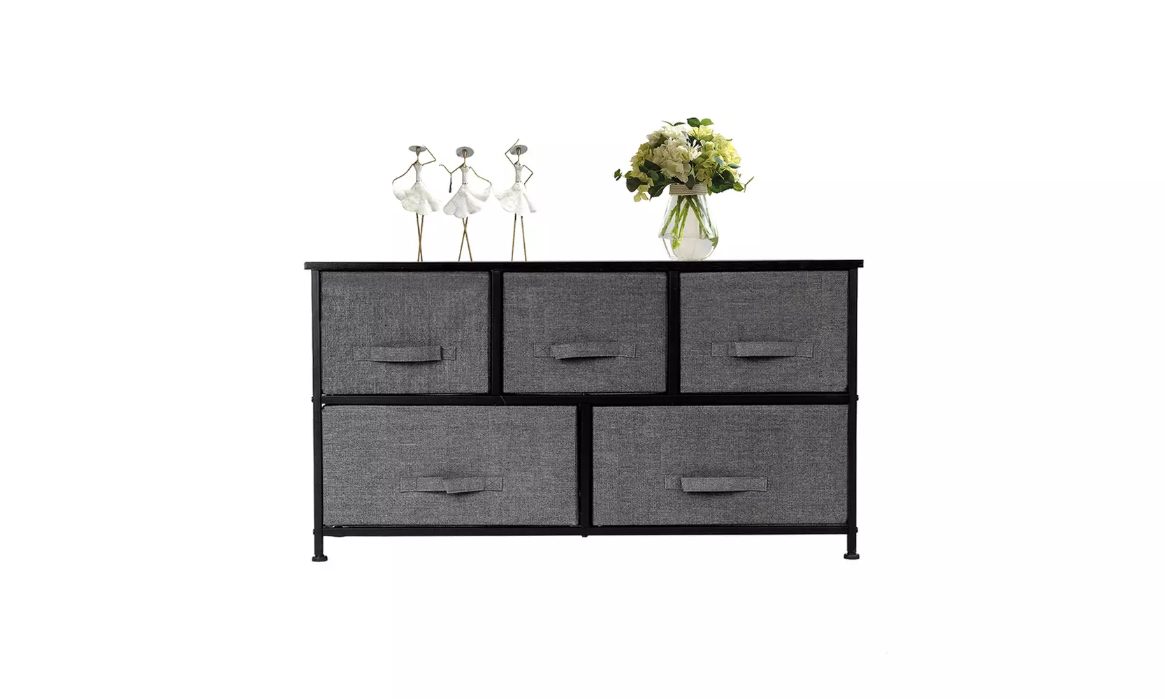 Dresser Storage Tower with 5 Fabric Drawers w/ Steel Frame, Wood Top - Primary Image