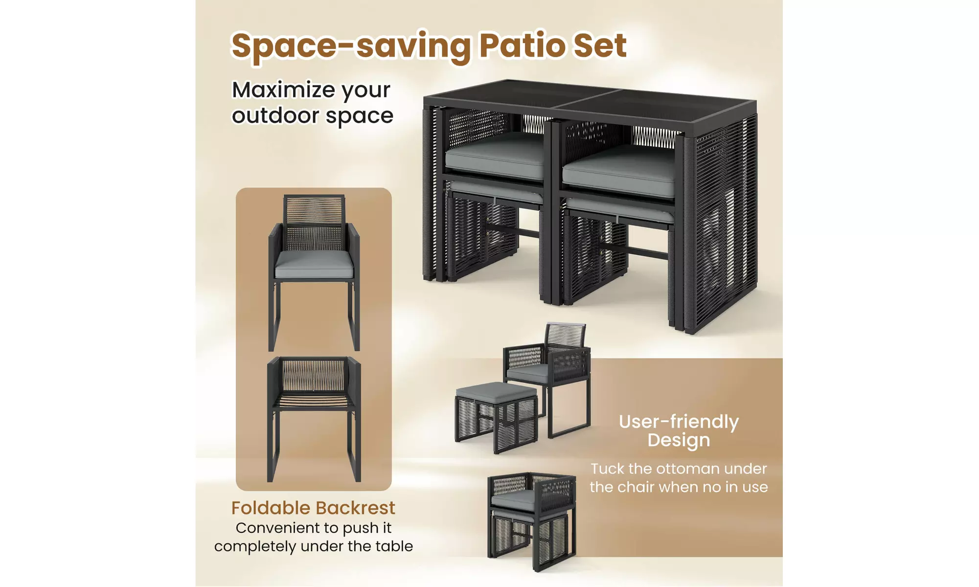 Costway Five-Piece Rattan-Effect Outdoor Dining Set