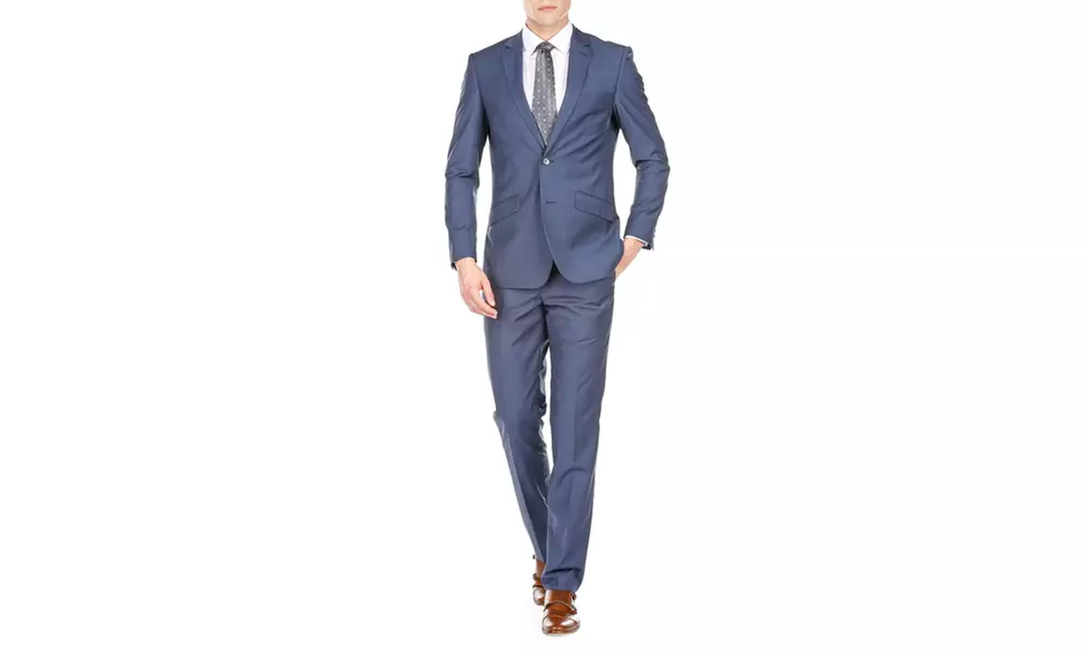 2-Pack Men's Slim Fit Sharkskin 2PC Suits; Various Colors Available