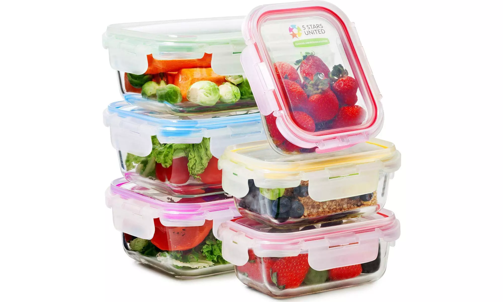 Glass Food Storage Containers with Lids - 6 Pack, 2 Sizes (35 Oz, 12 Oz) - Primary Image