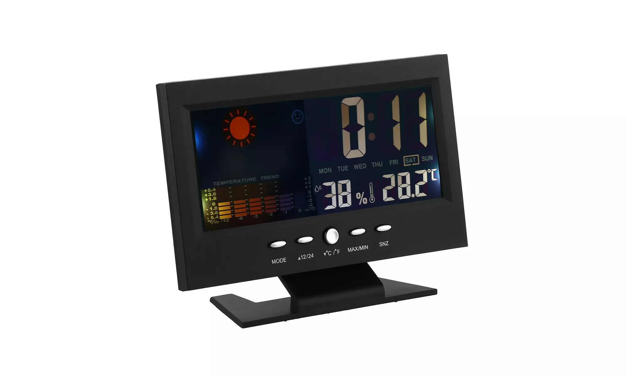 LED Digital Alarm Clock Snooze Calendar Thermometer Weather Color Display - Primary Image