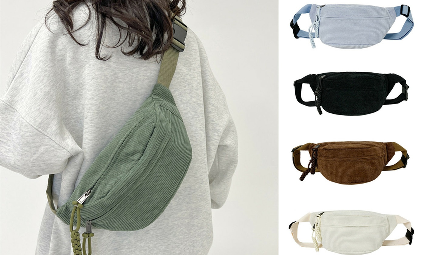 Corduroy Fanny Pack Crossbody Bag with Adjustable Strap