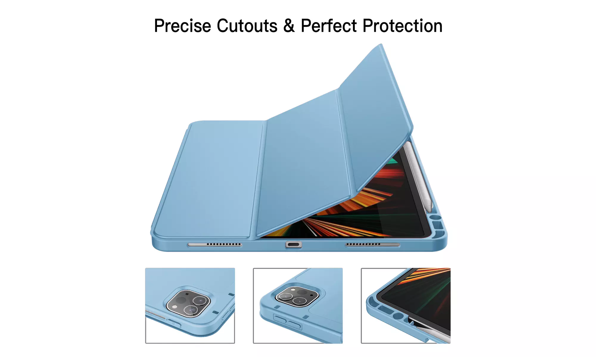 iPad Pro 12.9'' (2022/2021) Case with Pencil Holder, Support 2nd Pencil Charging
