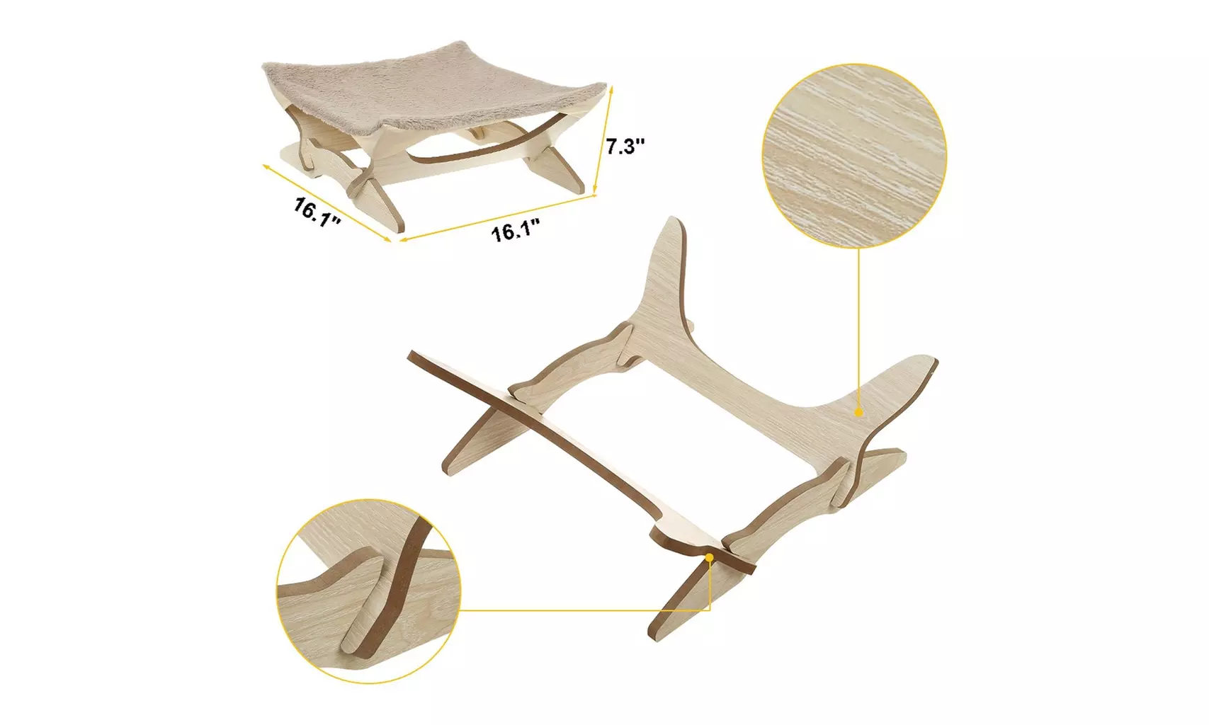 Elevated Cat Hammocks Cat Beds Wooden Frame Hanging Cat Cave Pet Furniture Sleep - Second Medium