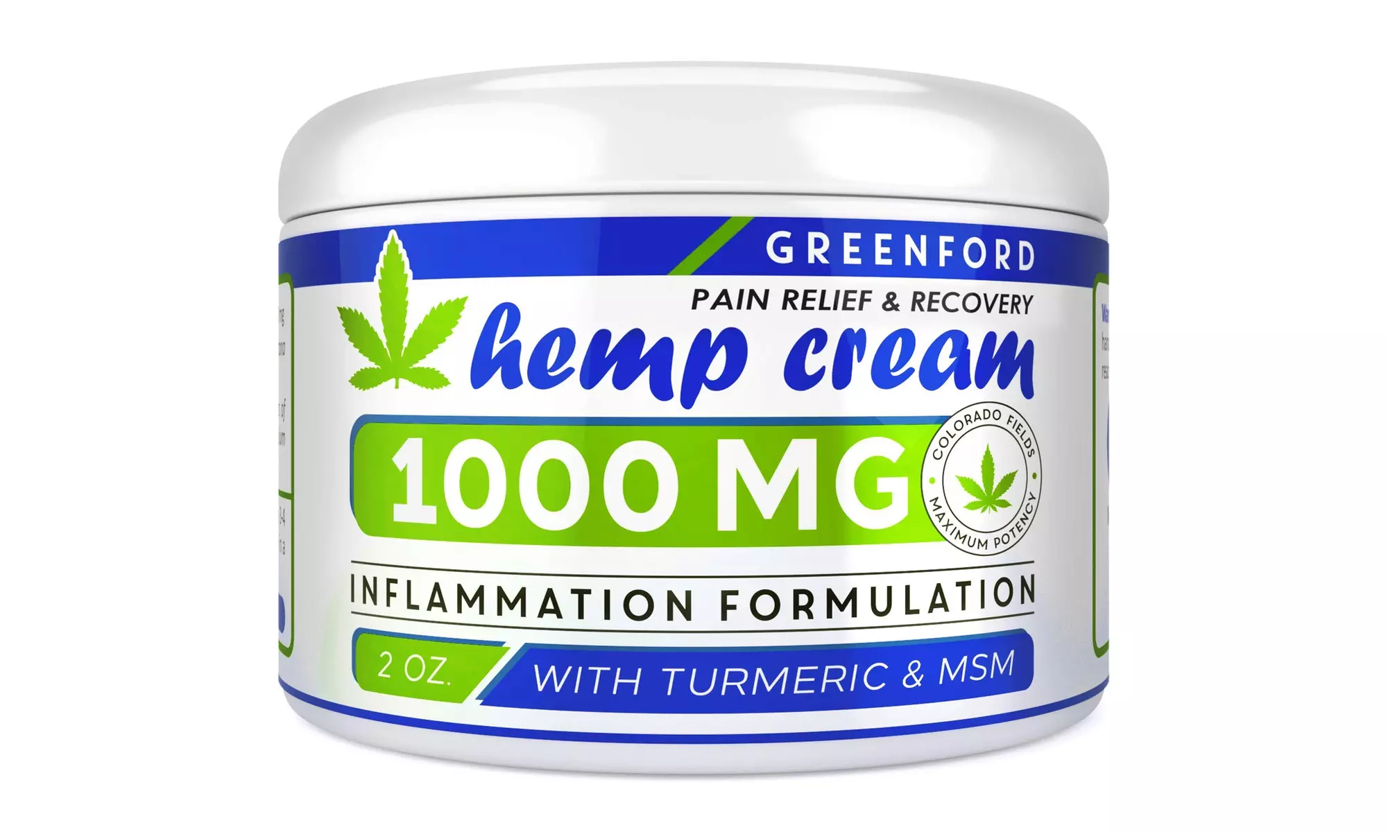 Pain Relief Hemp Cream 1000 Mg - Emu Oil, Arnica, MSM, Turmeric - 2oz - Primary Image