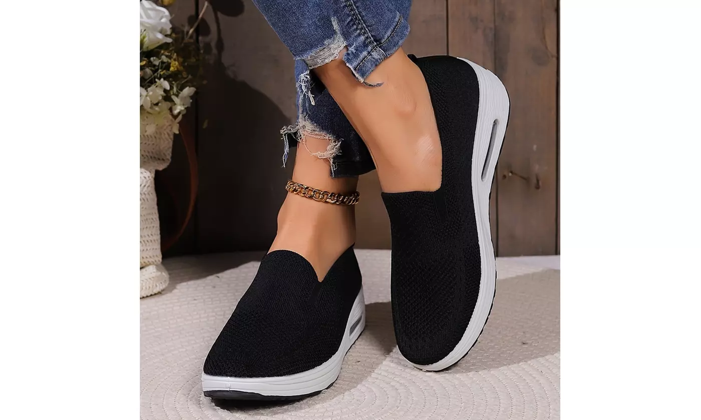  Women's Breathable Mesh Stretch Platform Cushion Sneakers