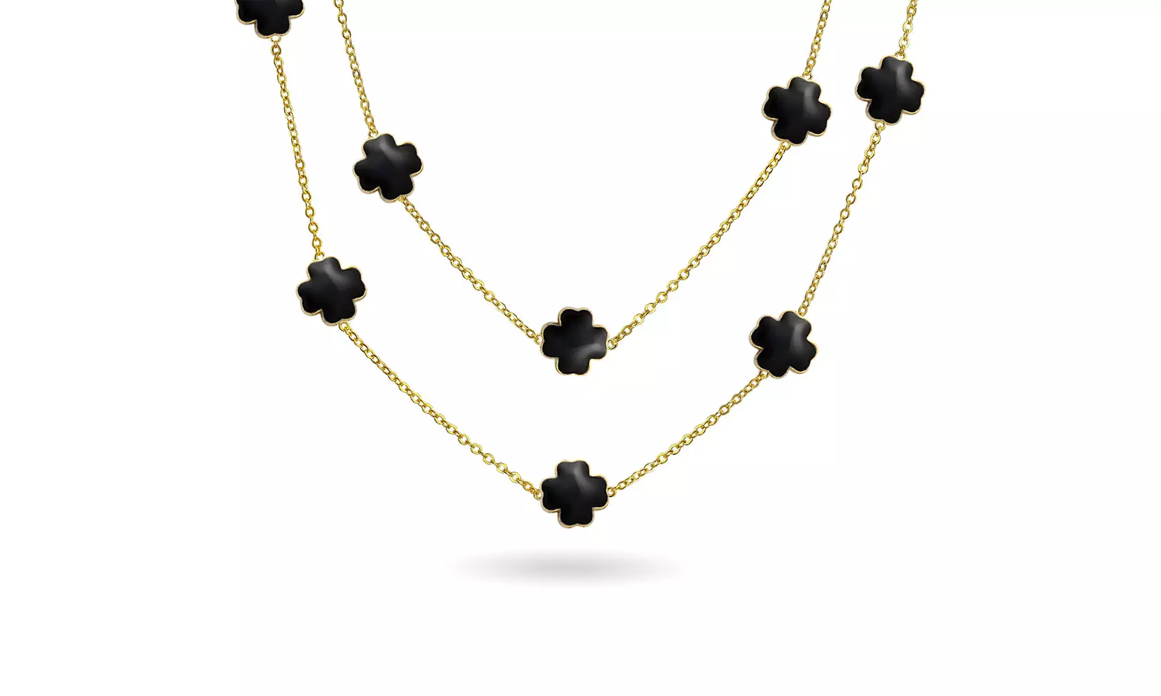 Black Clover Flower Gold Plated Tin Cup Chain Wrap Layer Necklace - Primary Image