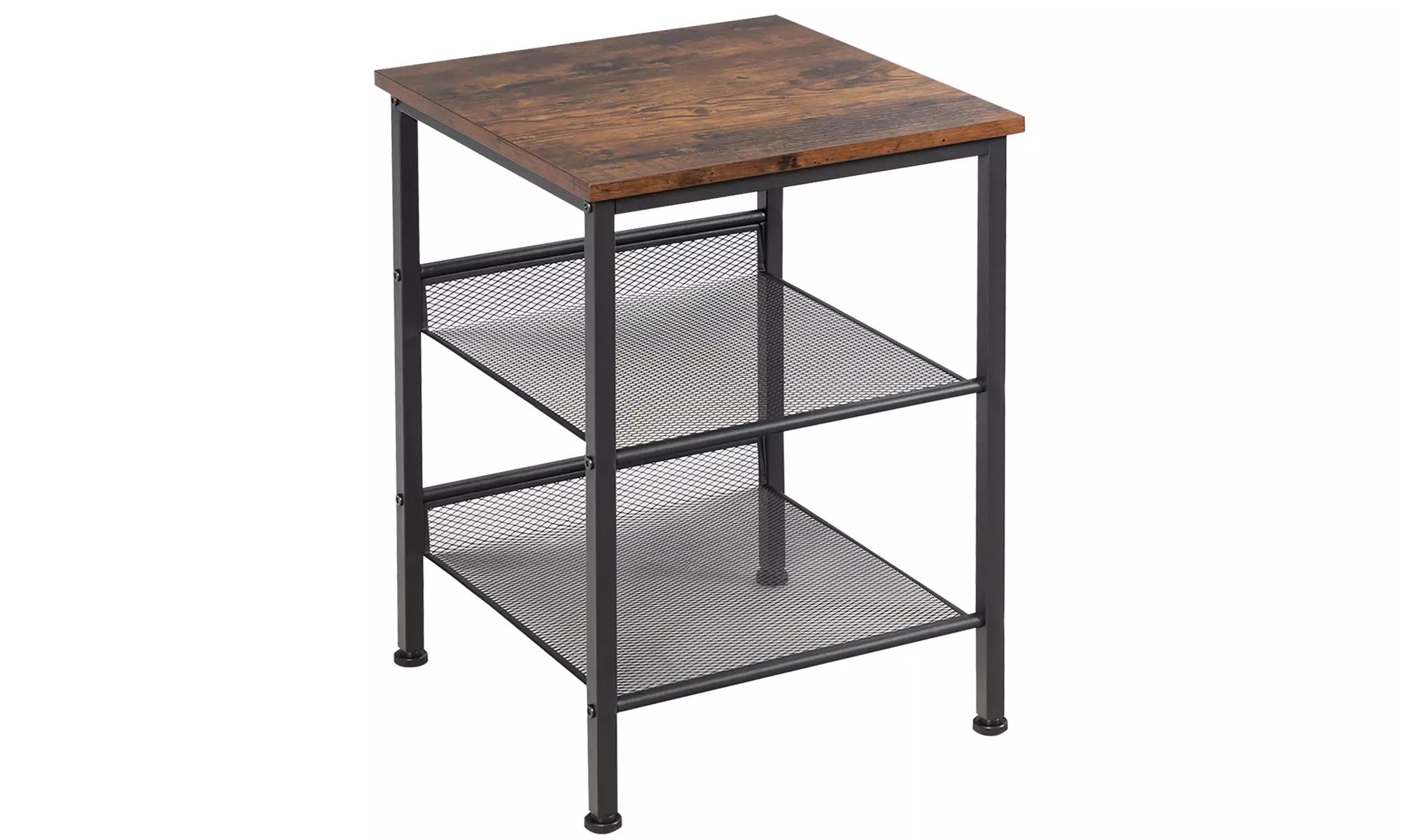 3-Tier Industrial End Side Table Nightstand W/2 Adjustable Shelves Rustic Brown - Primary Image