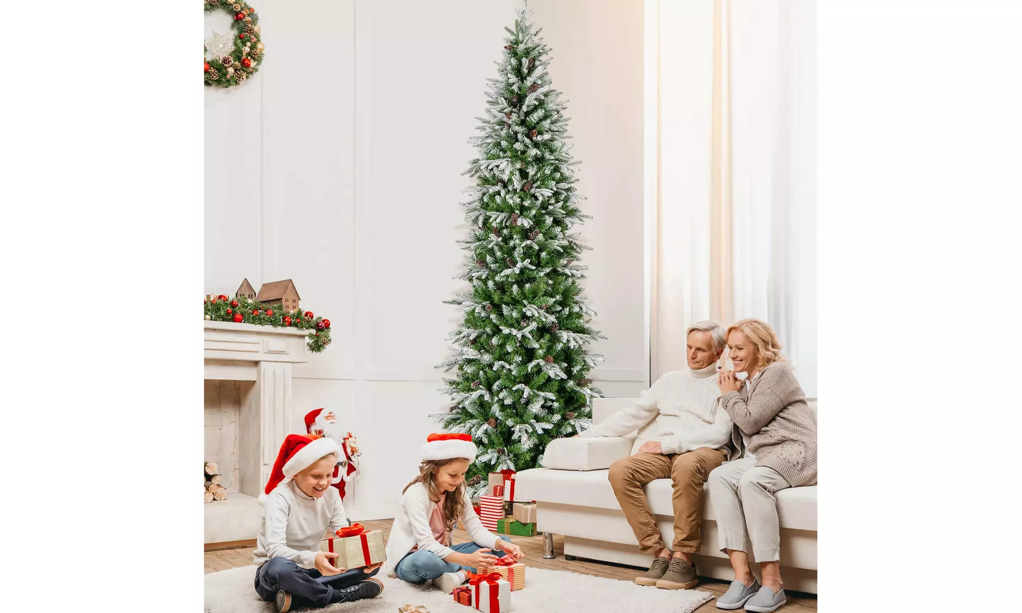 Costway 6/7.5/9 FT Christmas Tree with PE PVC Branch Tips Warm White LED Lights