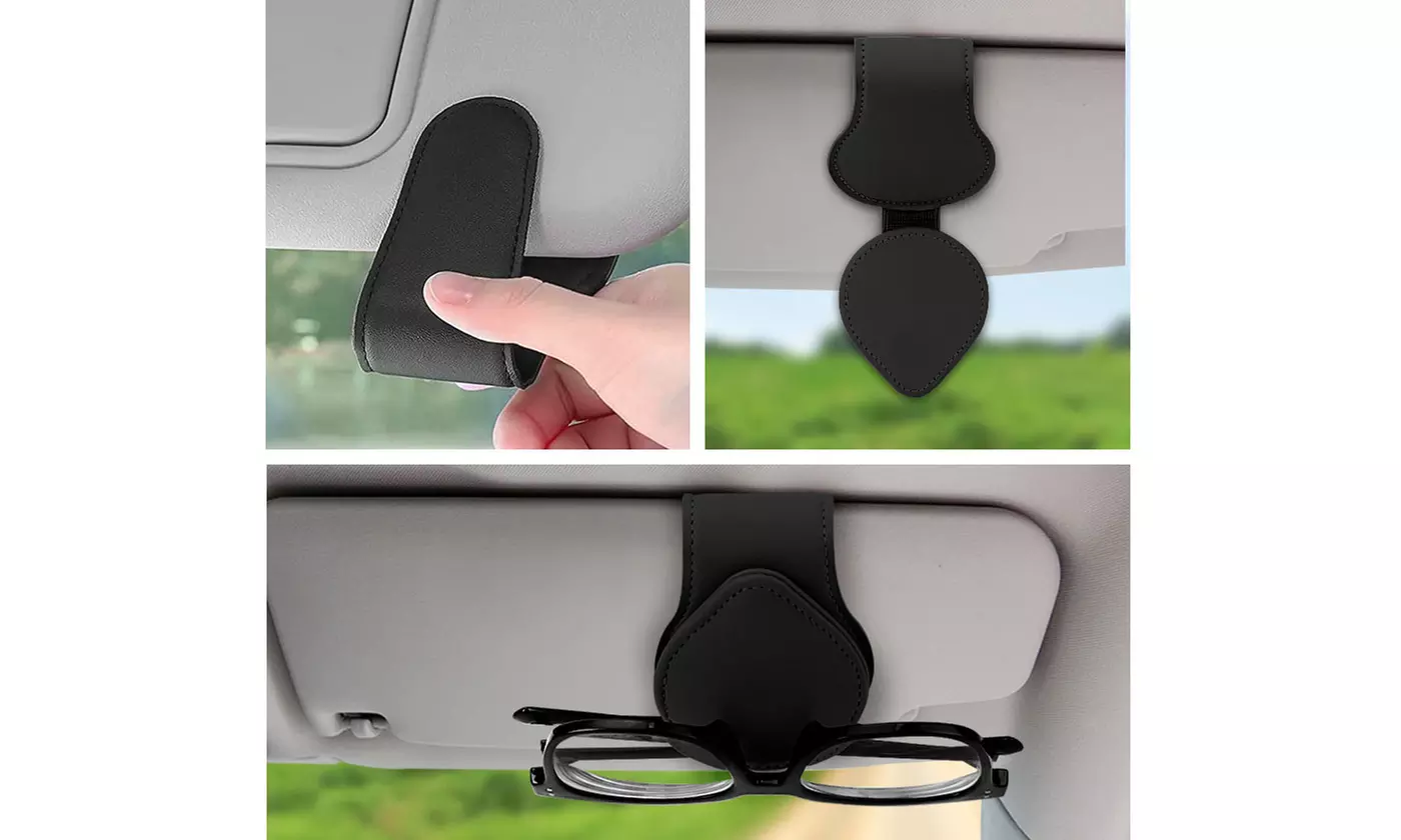 Universal Car Visor Sunglasses Holder Clip Leather Eyeglasses Hanger Card Clip