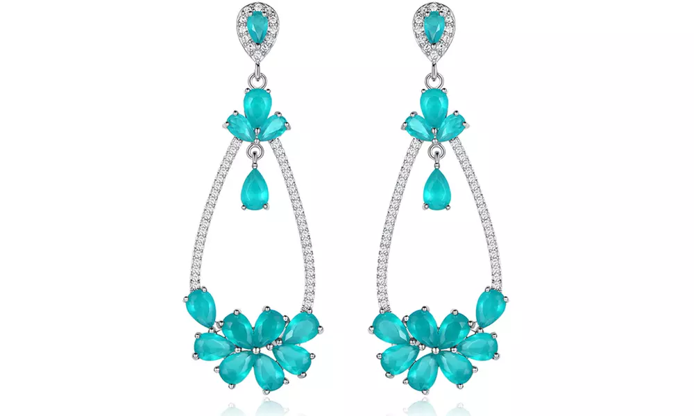 Lab-Created Colombian Emerald Earrings in White Rhodium Plating - Second Medium