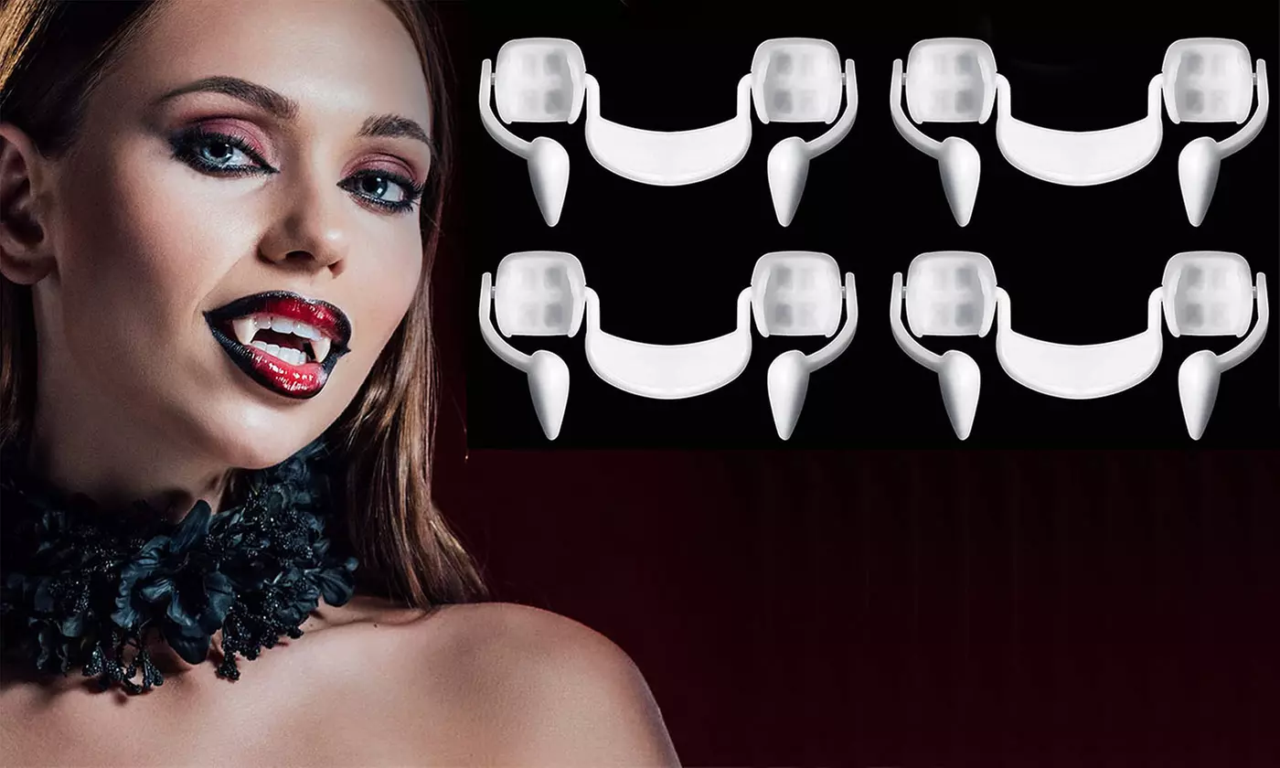 4 Sets Reusable Halloween Retractable Vampire Fangs White Plastic Zombie Teeth