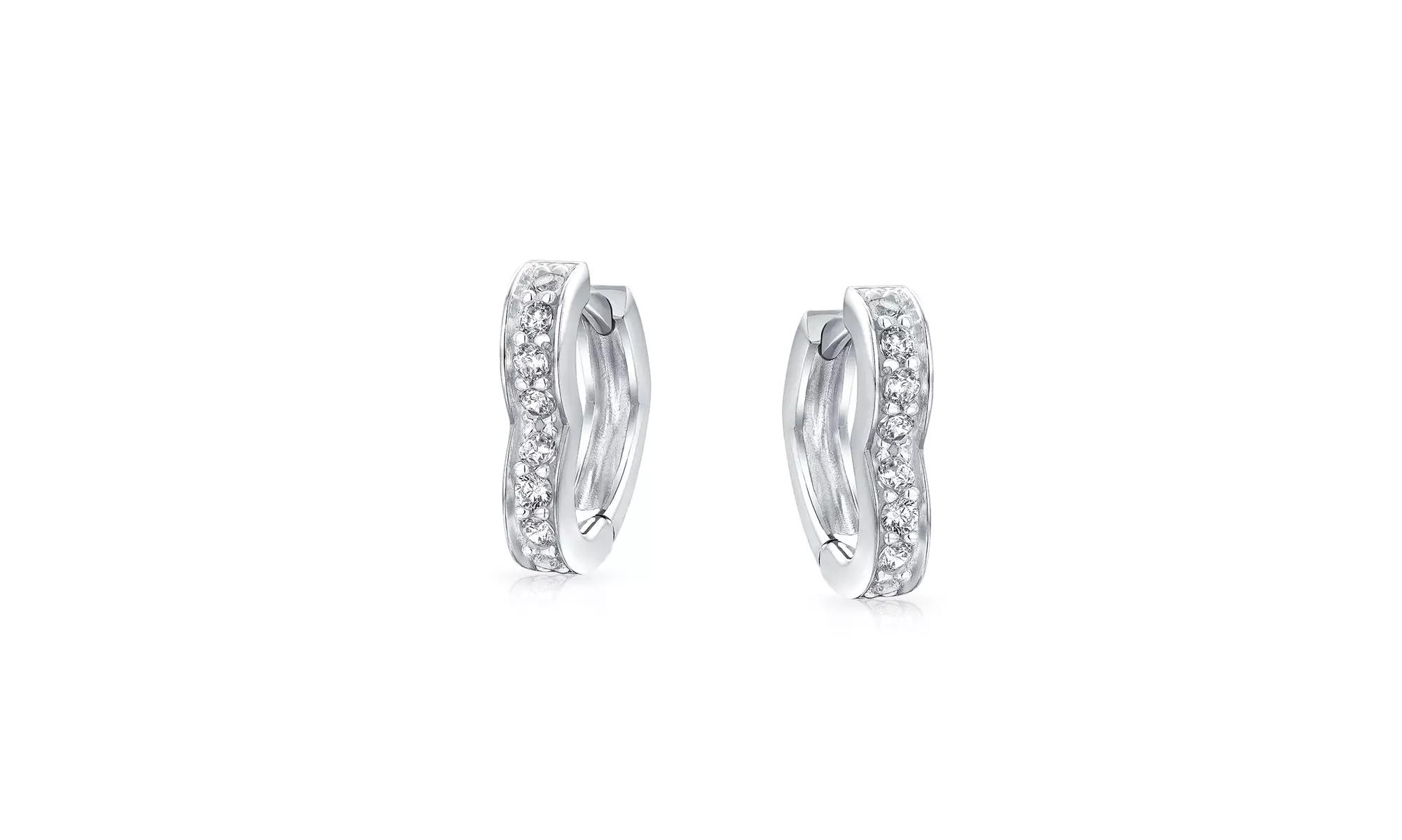 Open Heart Cubic Zirconia CZ Hoop Earrings .925 Sterling Silver 1.5" - Second Medium