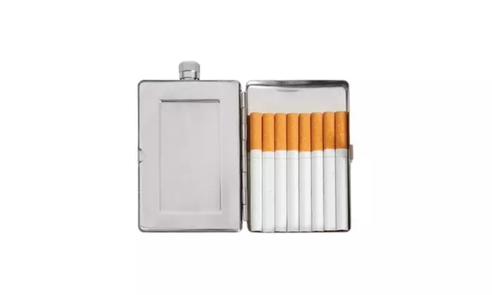 New Flask & Cigarette Case Holder Secret Wallet Stainless Steel - Primary Image