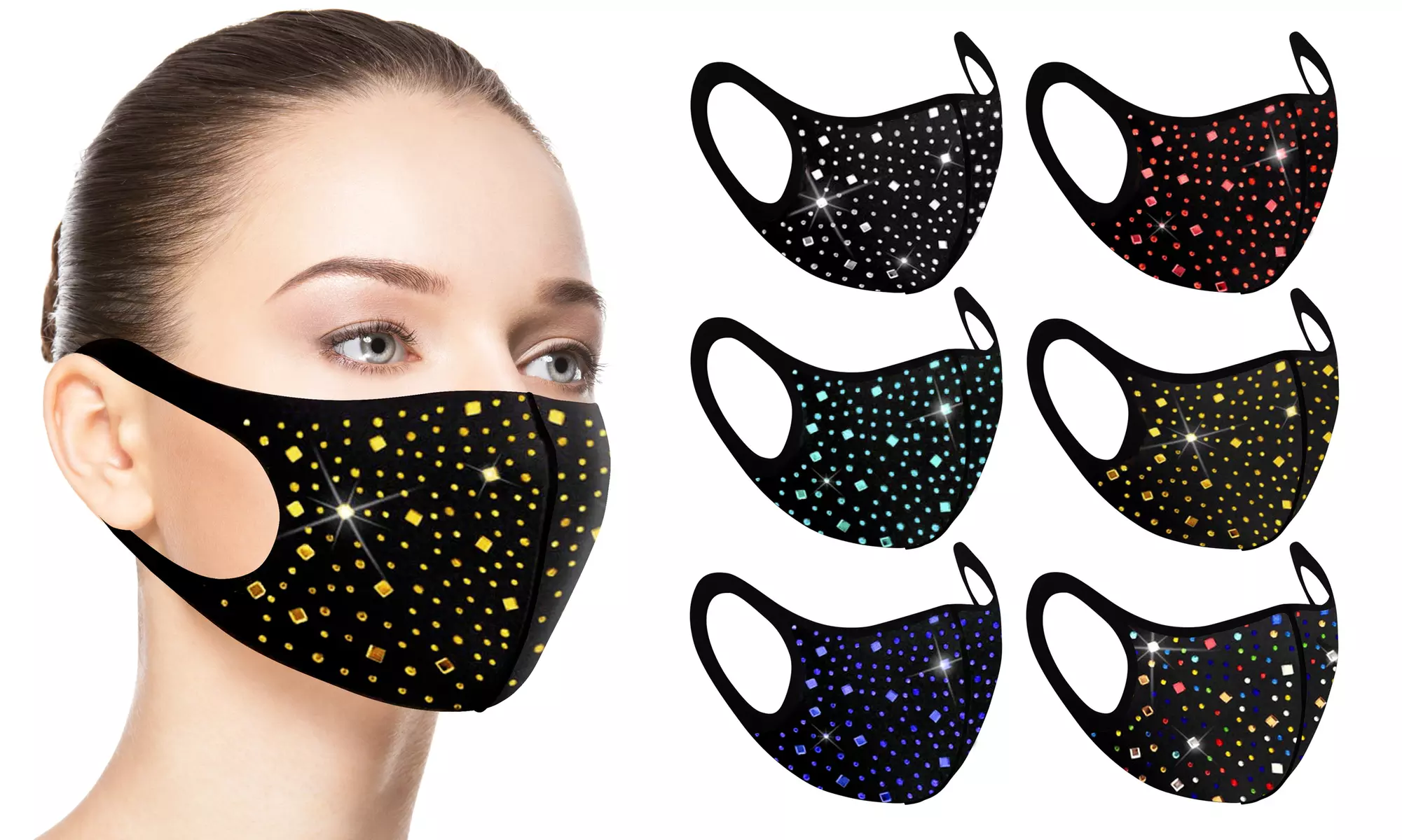 6 Pack: Rhinestone Bling Face Mask - Primary Image
