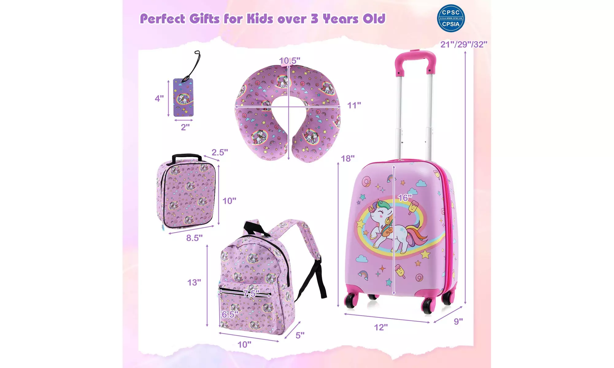 Costway Five-Piece Costway Kids Luggage Set 