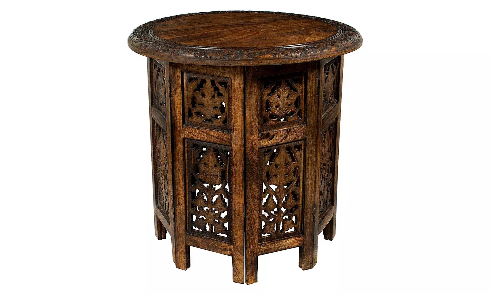 Cotton Craft Jaipur Solid Wood Hand Carved Accent Coffee Table18 Inch Round Top  - Primary Image