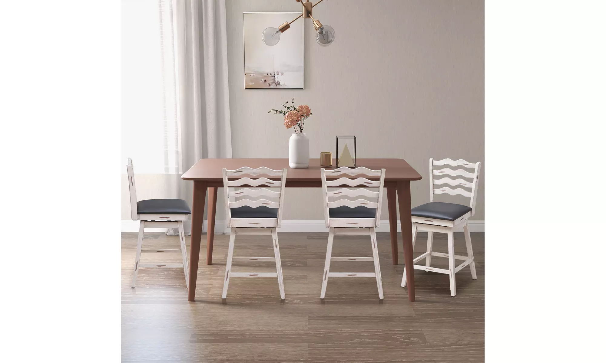 Costway Set of 4 Swivel Bar Stools Counter Height Upholstered Faux Leather Chair - Primary Image