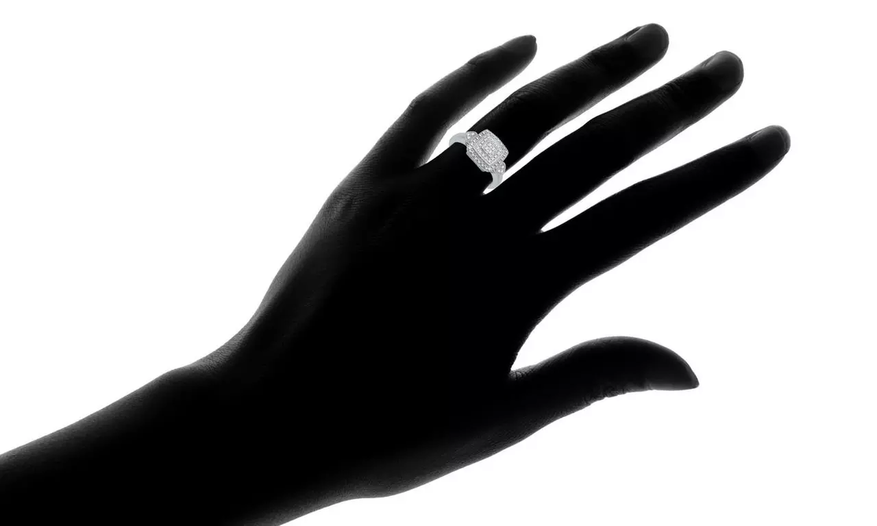 1/10 CTTW Composite Diamond Cushion Frame Ring Sterling Silver By DeCarat - Second Medium