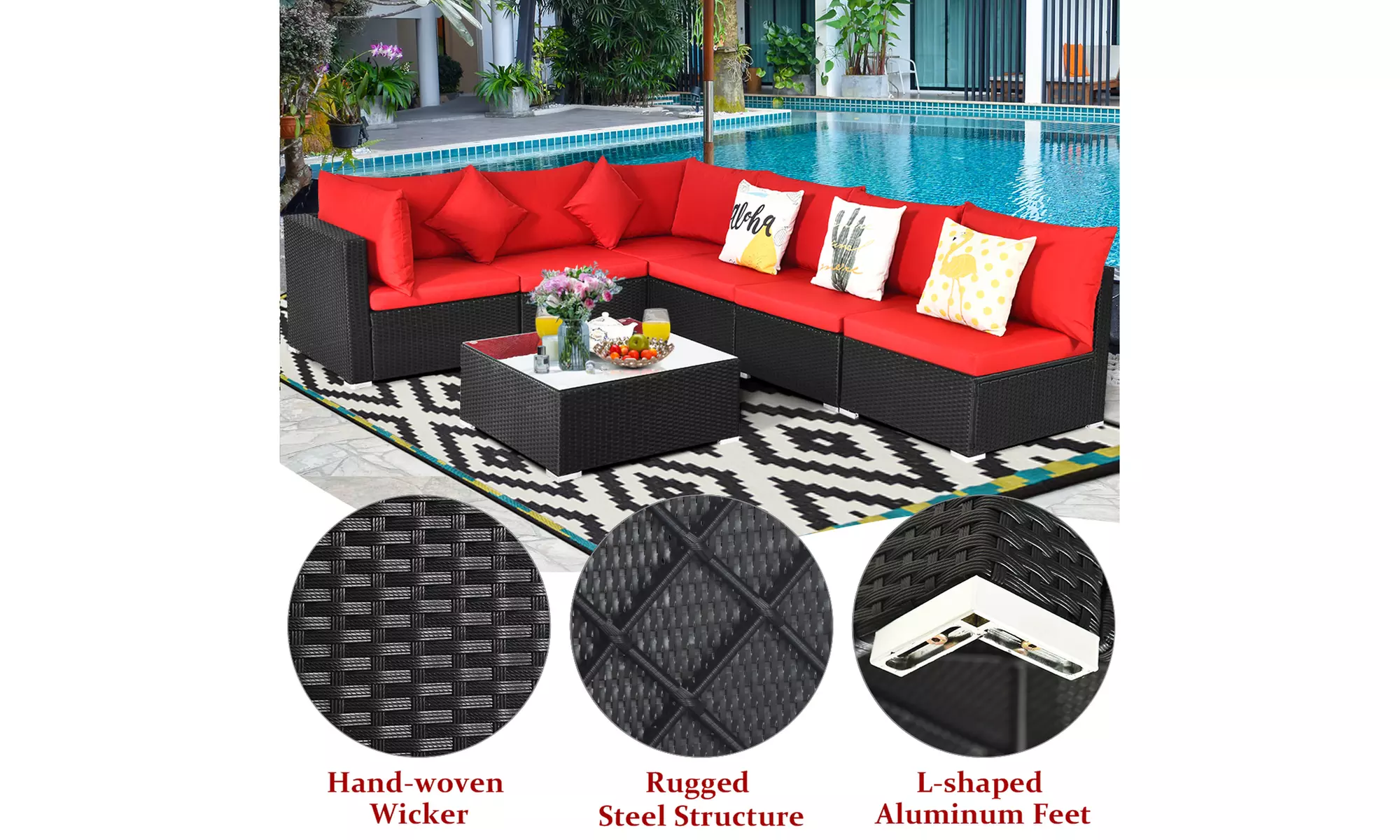 Costway 7PCS Patio Rattan Sofa Set Sectional Conversation Furniture Set Garden