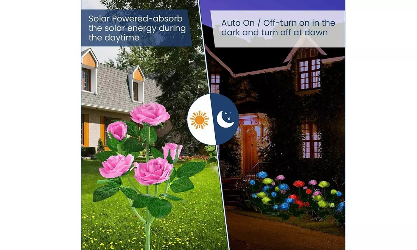 LED Solar 5 Rose Flowers Garden Stake Decor Lights 