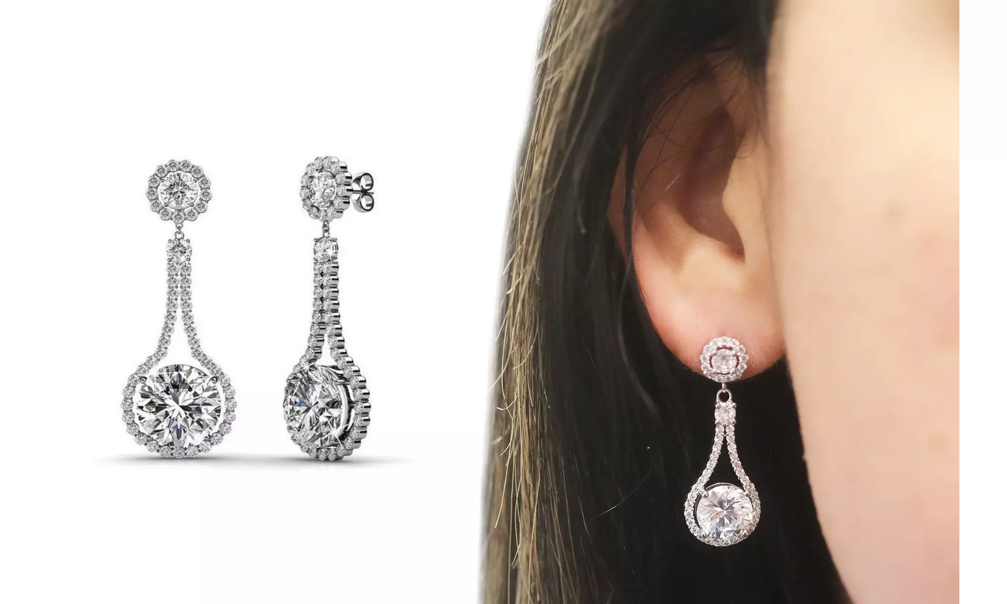 Suspended Crystal Drop Halo Earrings Made With Crystals From Swarovski  - Primary Image