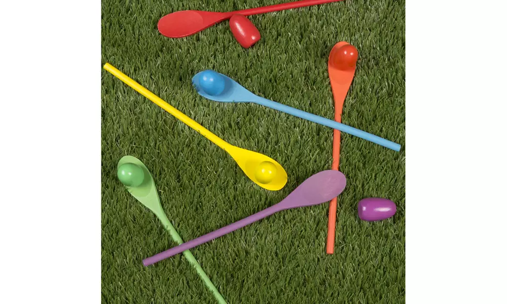 Wooden Egg and Spoon Race Game with 6 Spoons & Eggs, for Adults and Kids - Primary Image