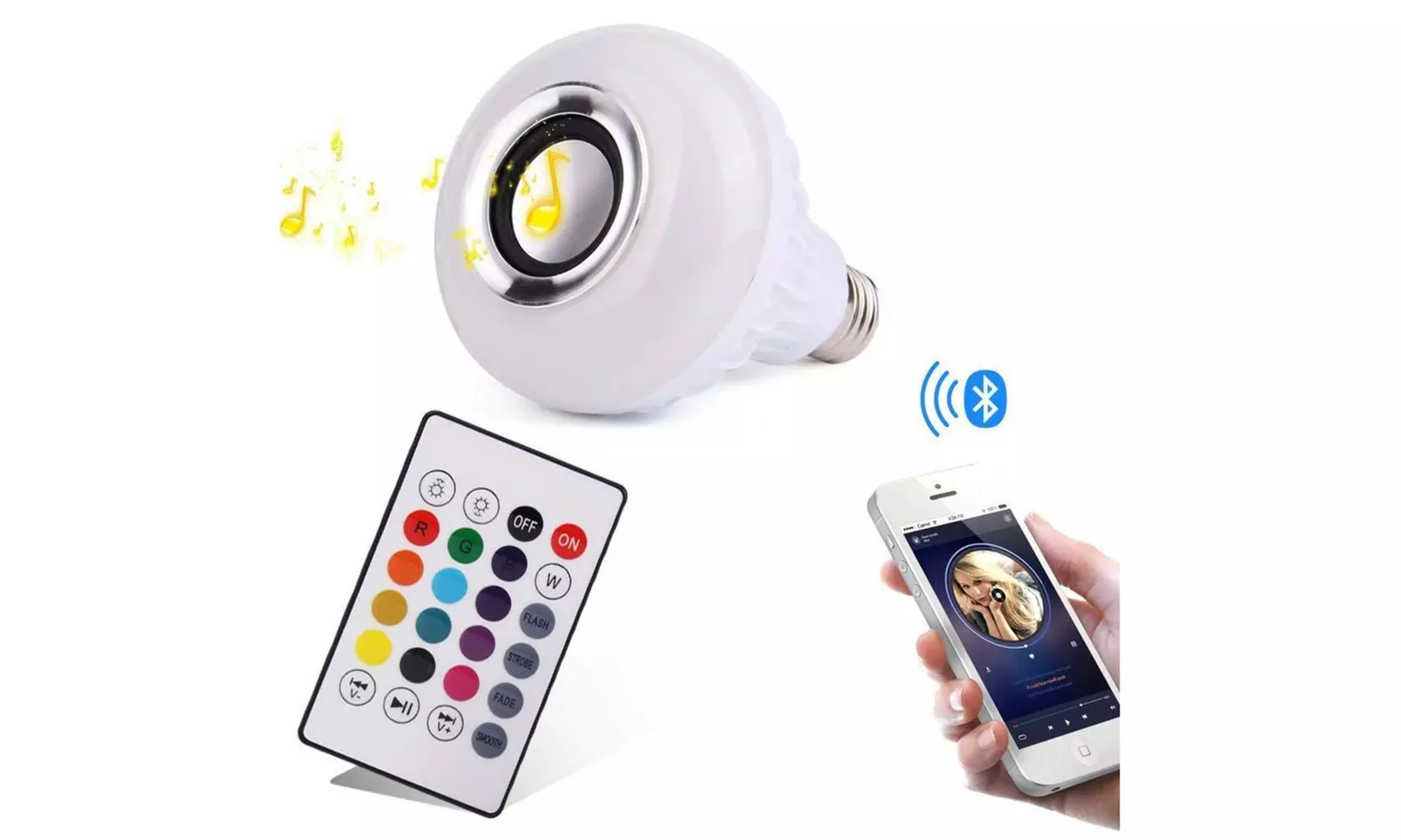 Wireless Bluetooth LED Light Speaker Bulb RGB E27 12W Music Playing lamp Remote - Primary Image