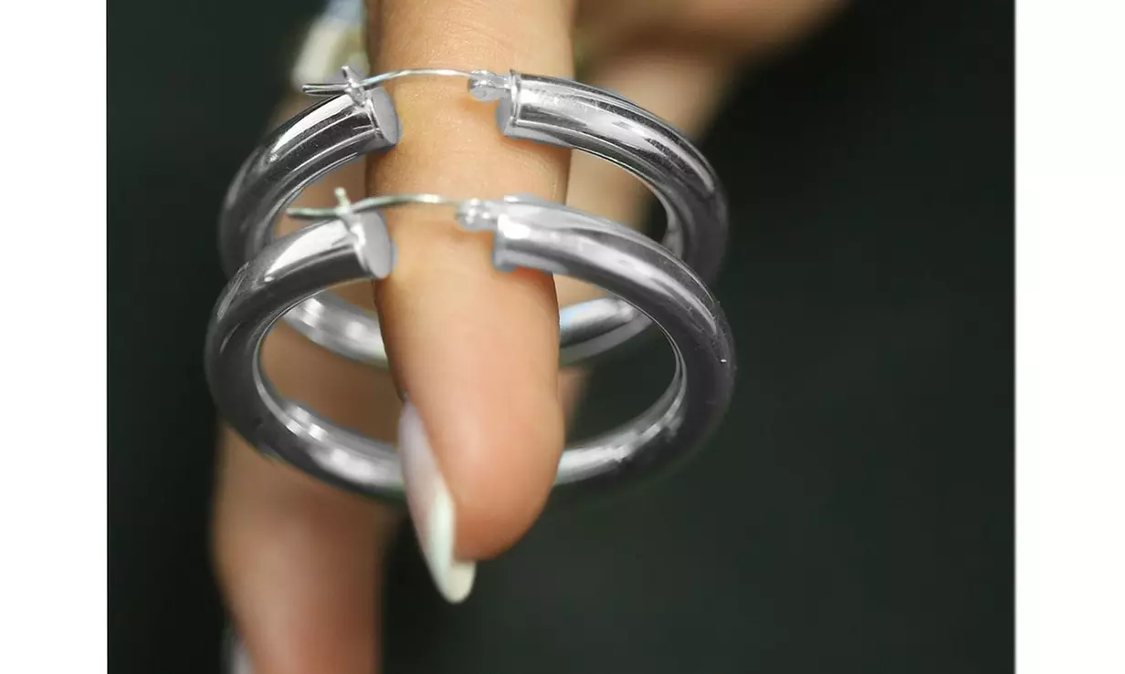 5MM Thick Solid 925 Sterling Silver 40MM French Lock Hoop Earrings