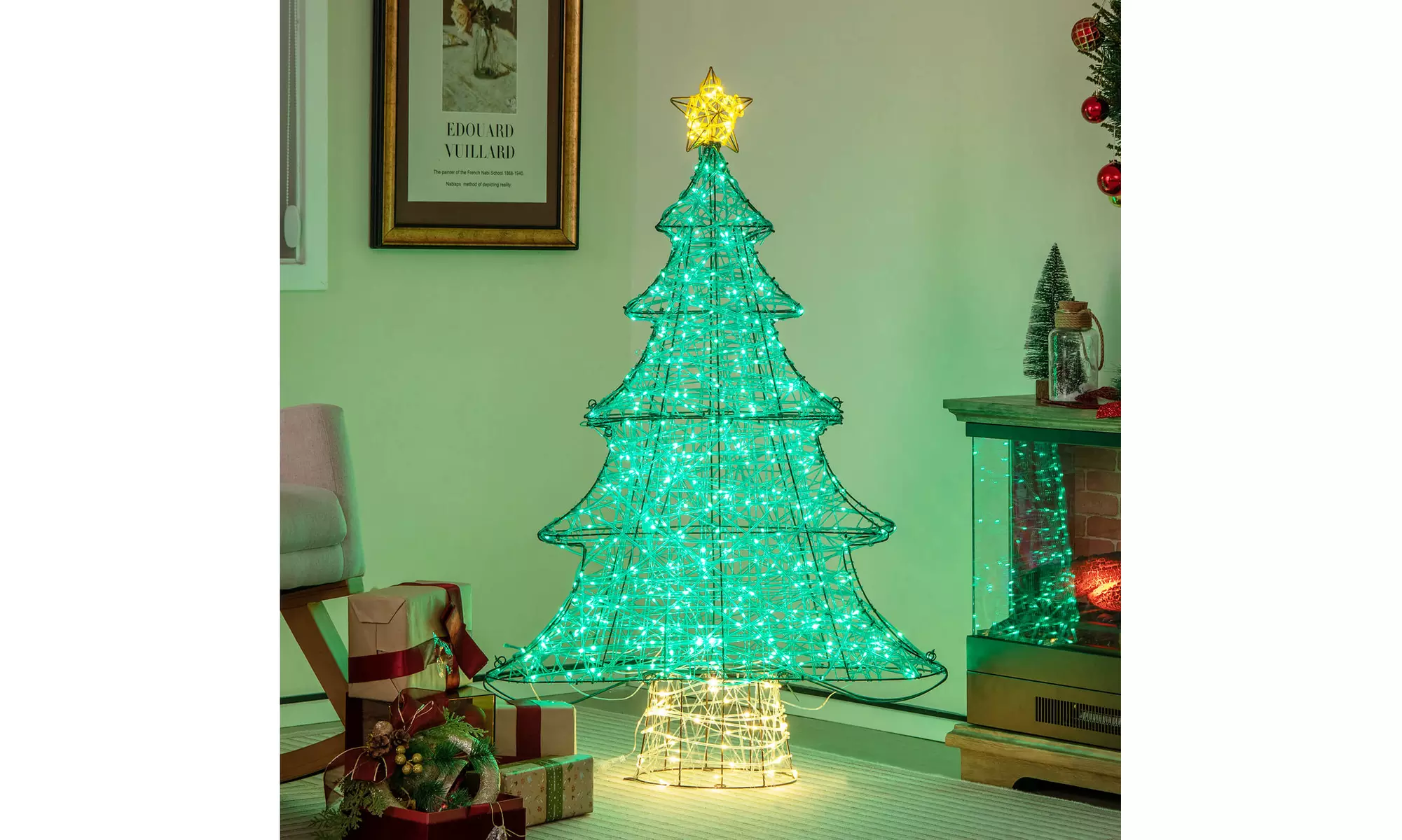Costway 4FT Pre-lit Artificial Christmas Tree Xmas Tree Decor w/ 520 LED Lights