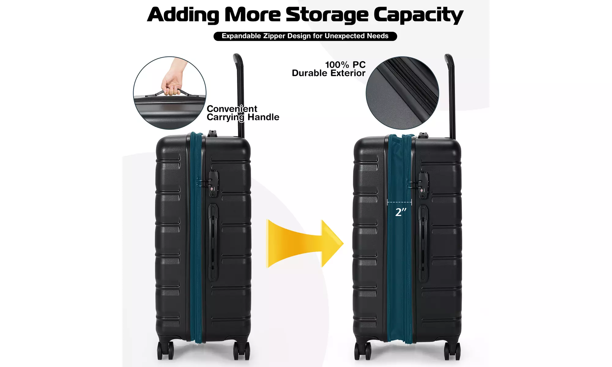 Costway 3 Piece Hardshell Luggage Set pandable Suitcase TSA Lock Spinner Wheels
