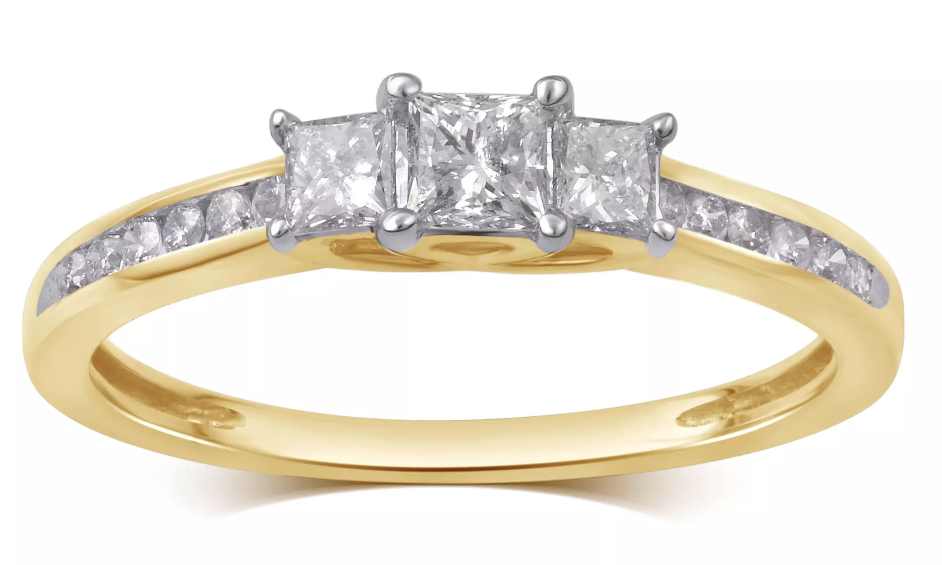 1/4 or 1/2 CTTW Princess Cut Three Diamond Ring in 10K Solid Gold by Brilliant D - Second Medium
