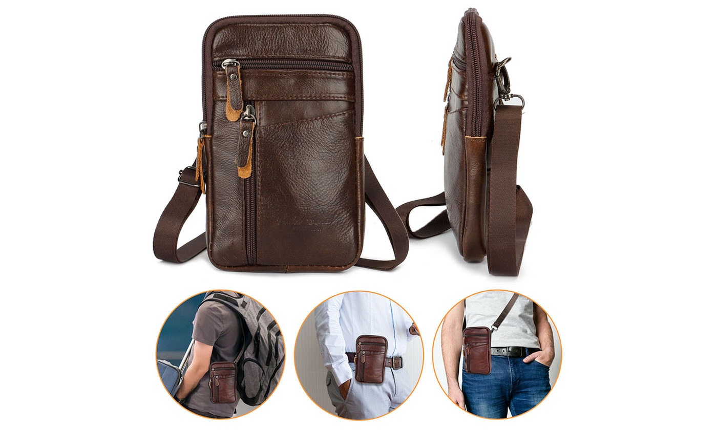 Women Men Leather Phone Pouch Belt Bag Shoulder Crossbody Waist Pack Handbag