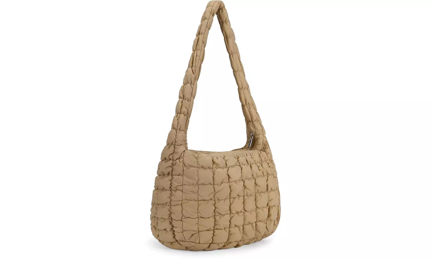 Women's Lightweight Puffy Quilted Tote Bag For Shoulder or Cross Body Wear