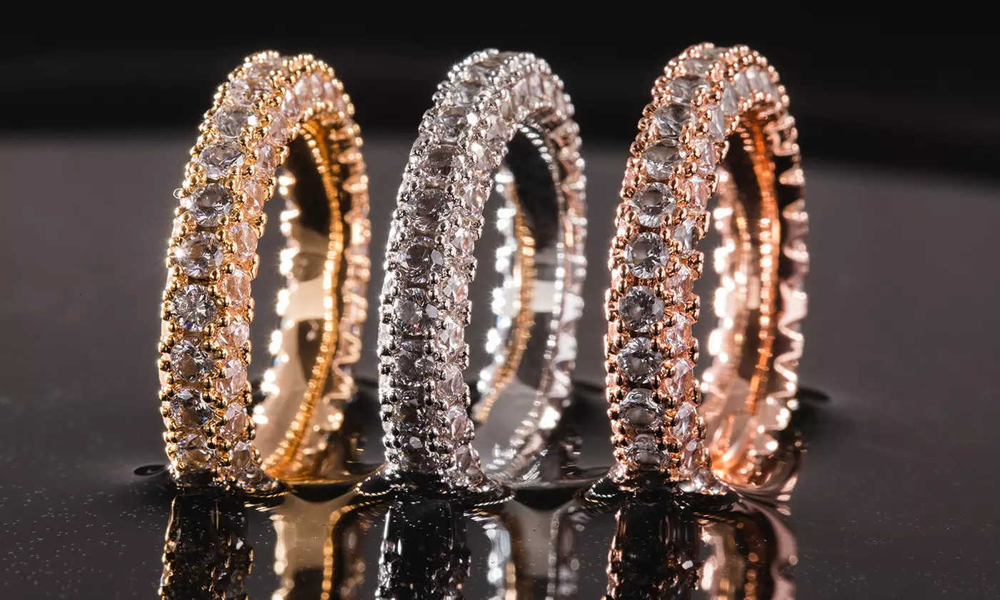 18K Gold & Italian-Cut 3 Layer Eternity Ring - Primary Image