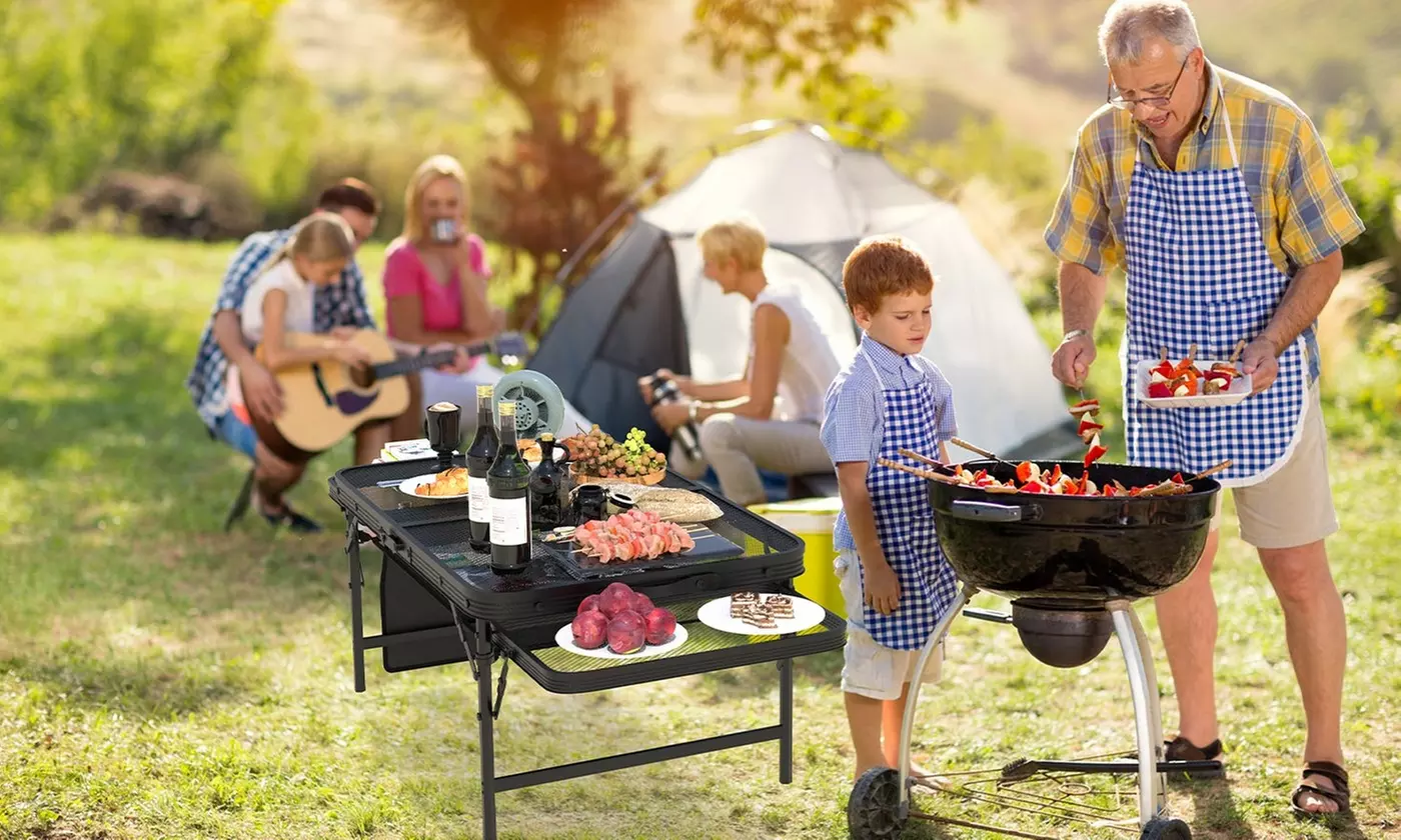 LakeForest Folding Camping Table Aluminum Picnic Table Collapsible Grill Stand