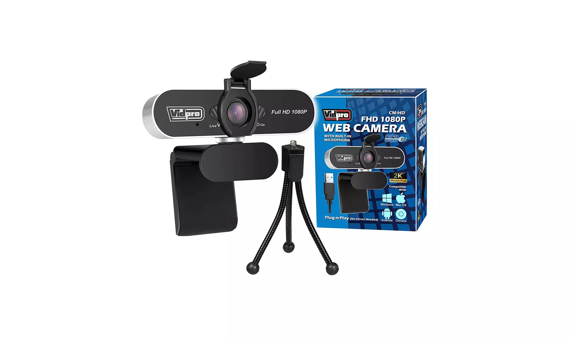 Vidpro CM-HD 1080p HD Video Conferencing USB Webcam with Microphone and Tripod - Primary Image