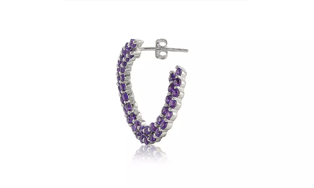 Sterling Silver 2mm African Amethyst Open Twist Hoop Earrings