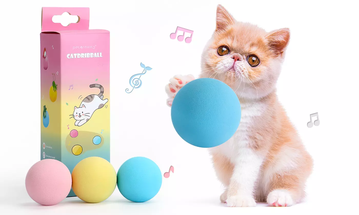 3PCS Cat Toy Gravity Ball Smart Touch Interactive Pet Squeak Balls 