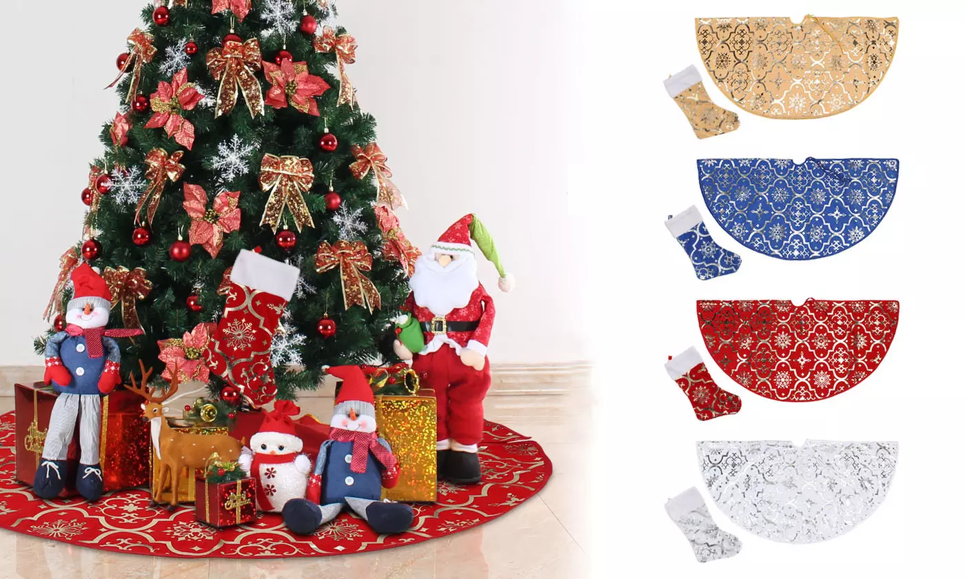 48" Luxury Tree Skirts for Christmas Tree Decorations with Christmas Stocking