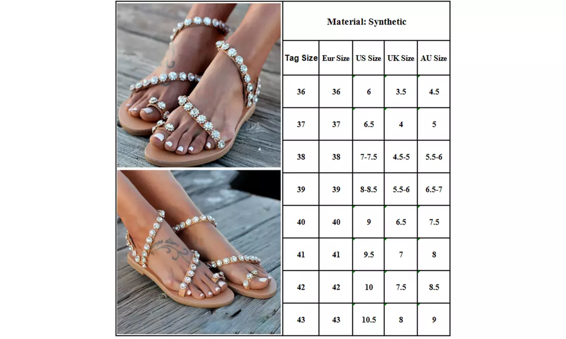 Womens Flat Diamante Sparkly Studded Strap Boho Summer Beach Sandals Shoes Sizes - Second Medium