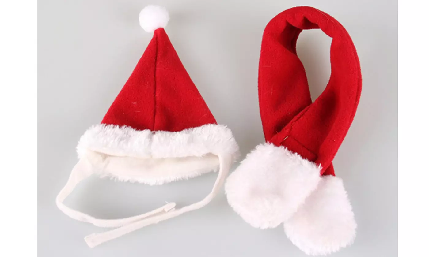 Cat Santa Hat with Scarf, Christmas Hats for Cats Pet Christmas Costume Set  - Second Medium