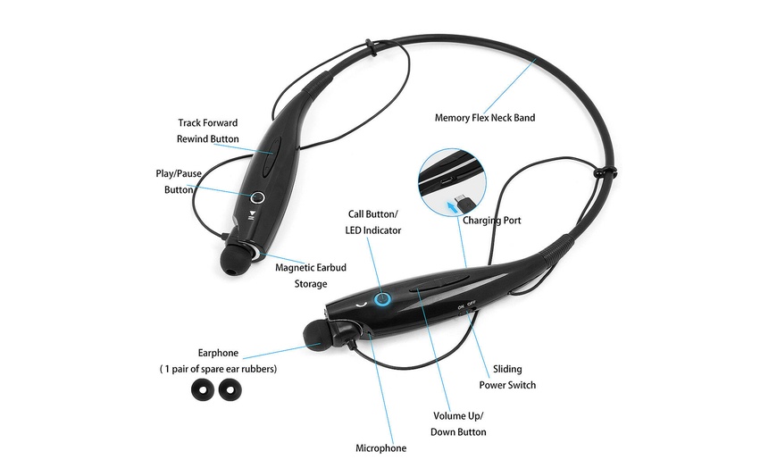 Image 3: Wireless Bluetooth Headphones Headset Stereo Earphone Neckband Earbuds with Mic