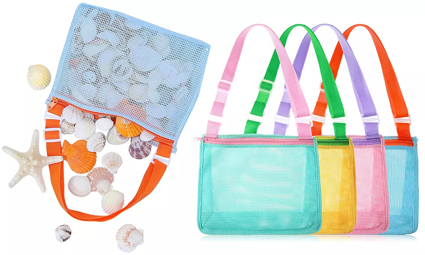 2 Pcs Beach Toy Mesh Beach Bag Kids Shell Collecting Bag Beach Sand Toy - Primary Image