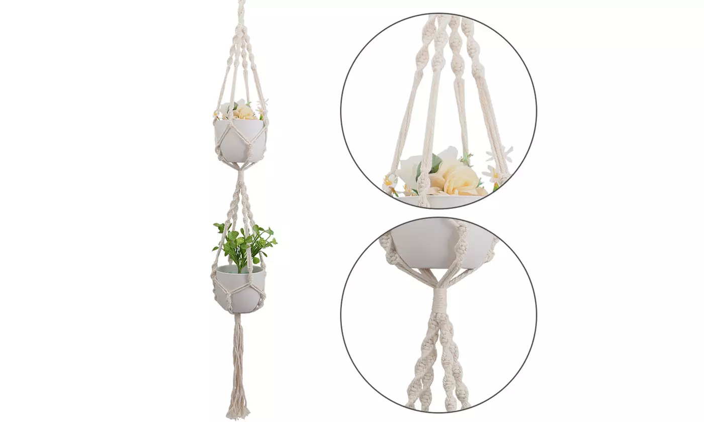 Macrame Plant Hanger Vintage Rope Basket Outdoor Pot Holder Flower Garden