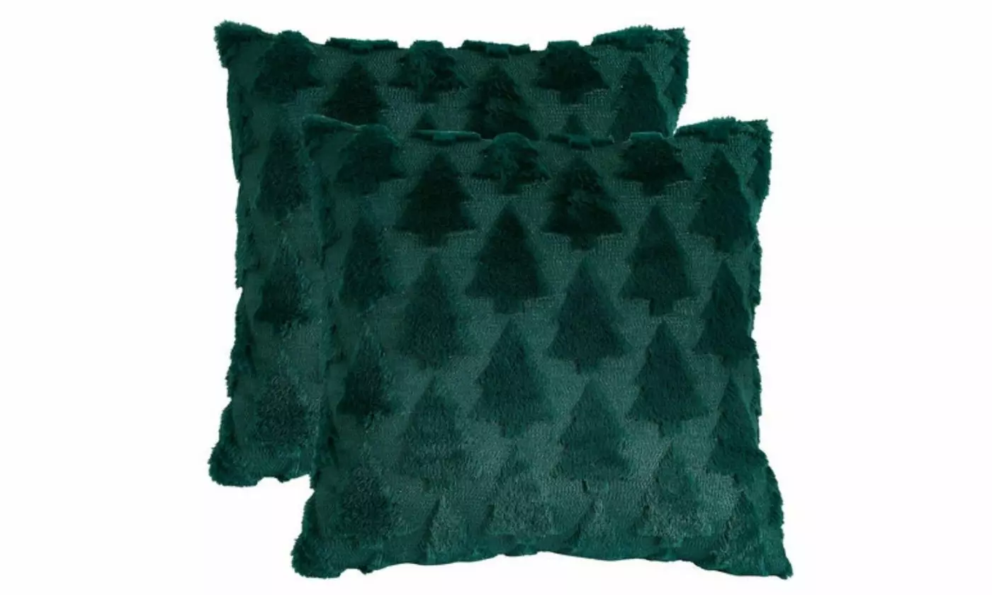 Set of 2 Christmas Tree Pillow Covers 18"x18" Pillow Cases Plush Faux Fur